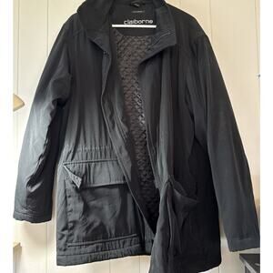 Liz Clairborne Black Matte Bonded Mens Full Zip Coat Jacket Size L Lined